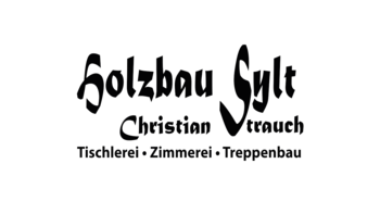 Das Logo zeigt den Schriftzug 'Holzbau Sylt' in einer markanten, künstlerischen Schriftart, umgeben von einem weißen Hintergrund.