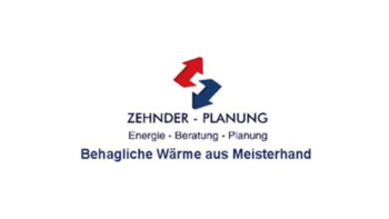 Das Logo von Zehnder-Planung zeigt zwei Pfeile in Rot und Blau, die Energie und Planung symbolisieren.